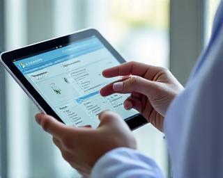 Professional researcher reviewing digital medical compliance documents